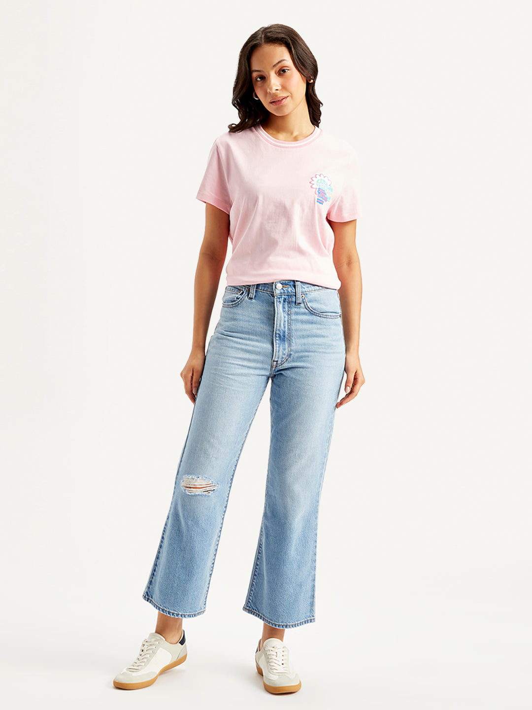 Women's Blue Ribcage Cropped Bootcut Fit High Rise Jeans