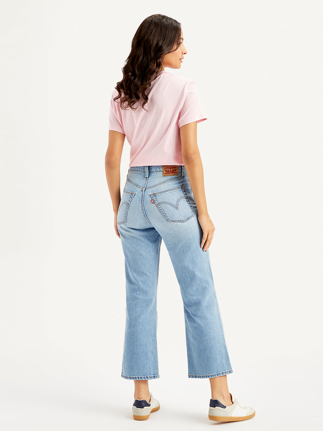 Women's Blue Ribcage Cropped Bootcut Fit High Rise Jeans