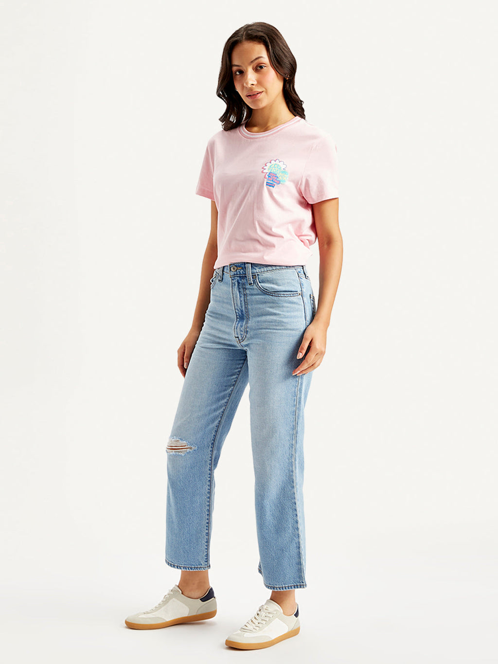 Women's Blue Ribcage Cropped Bootcut Fit High Rise Jeans