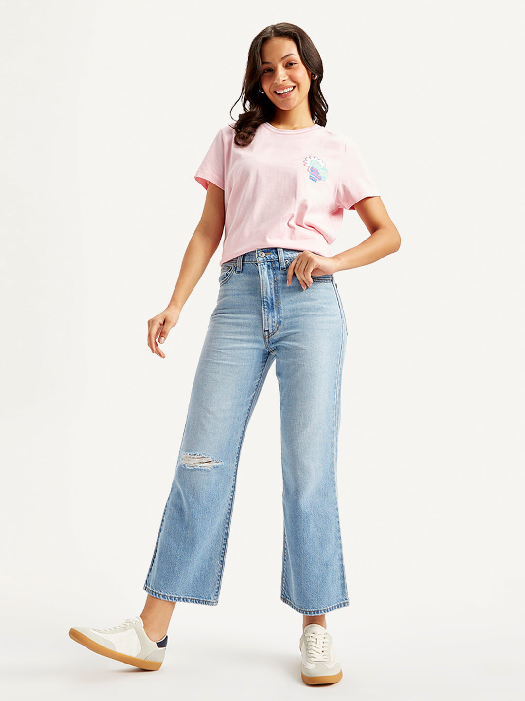 Women's Blue Ribcage Cropped Bootcut Fit High Rise Jeans