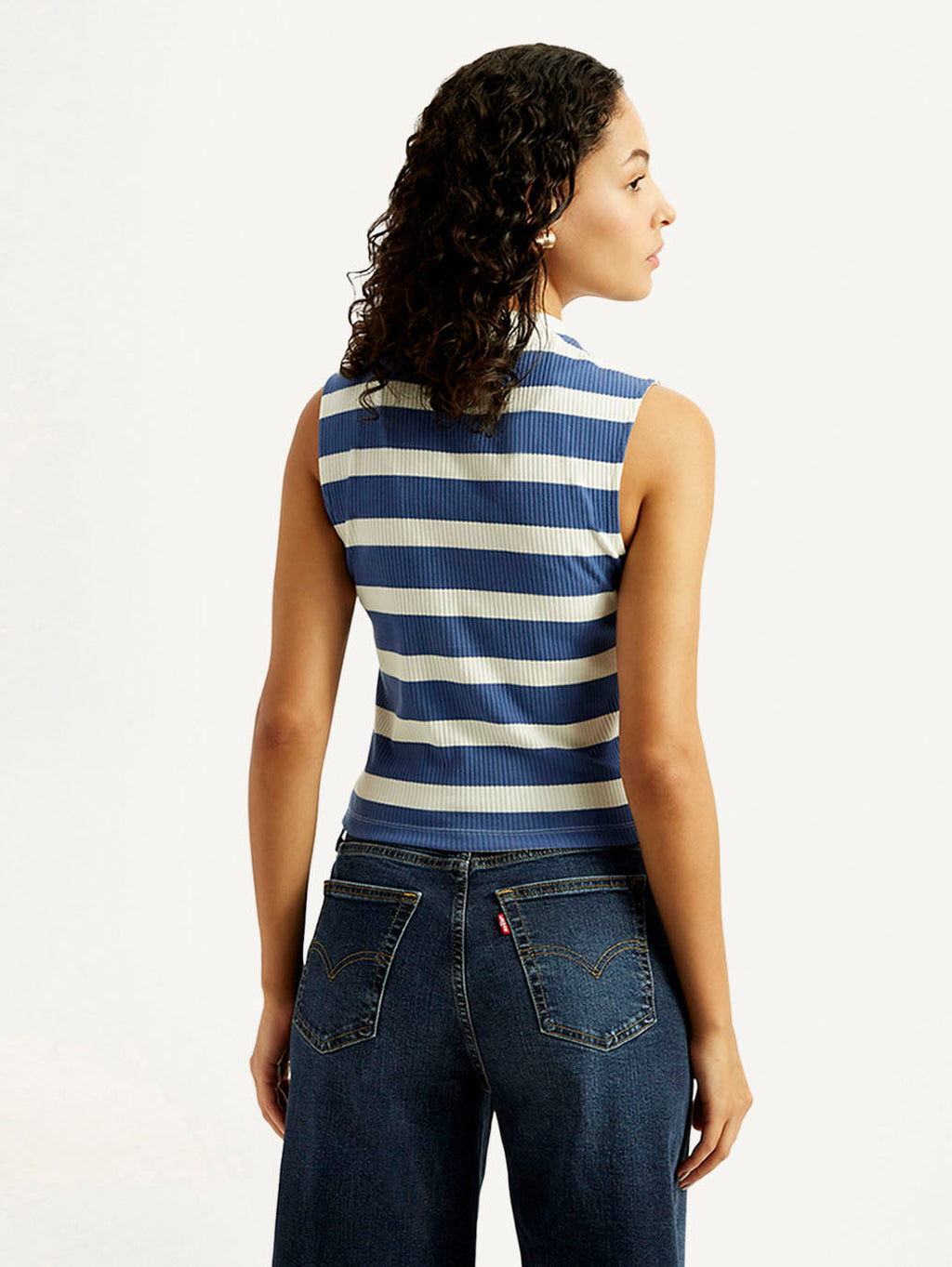 Women's Striped Blue Collar Neck Top