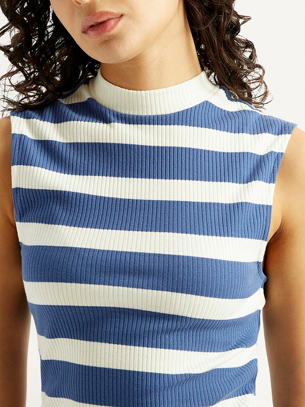 Women's Striped Blue Collar Neck Top