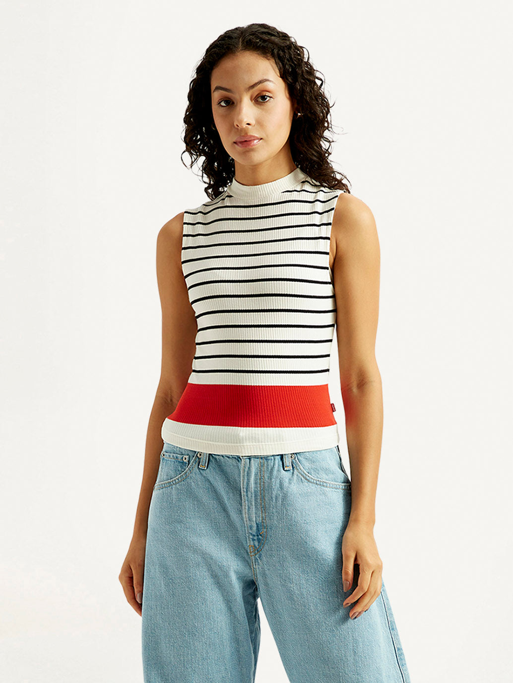 Women's Striped Off White Collar Neck Top