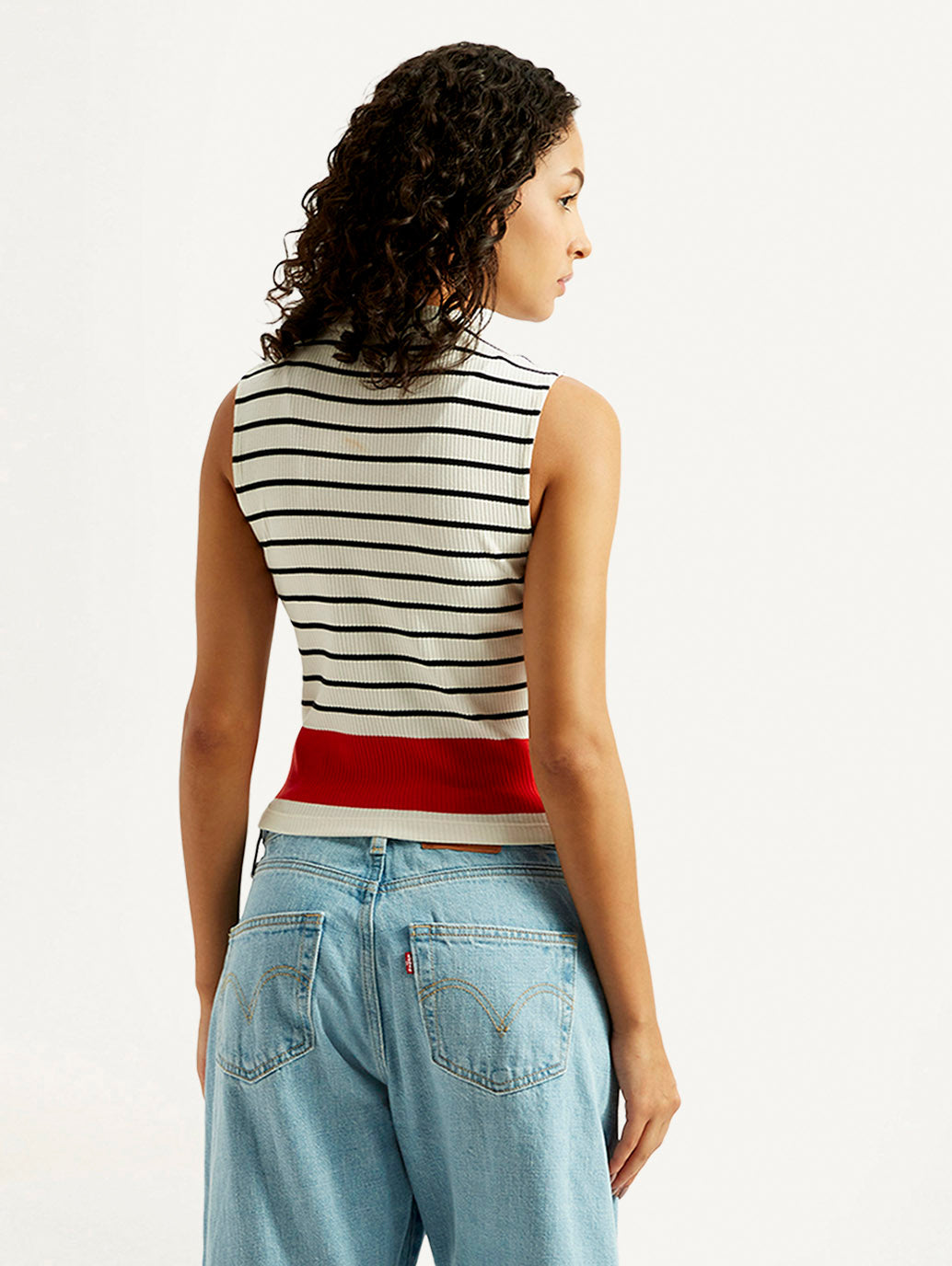 Women's Striped Off White Collar Neck Top
