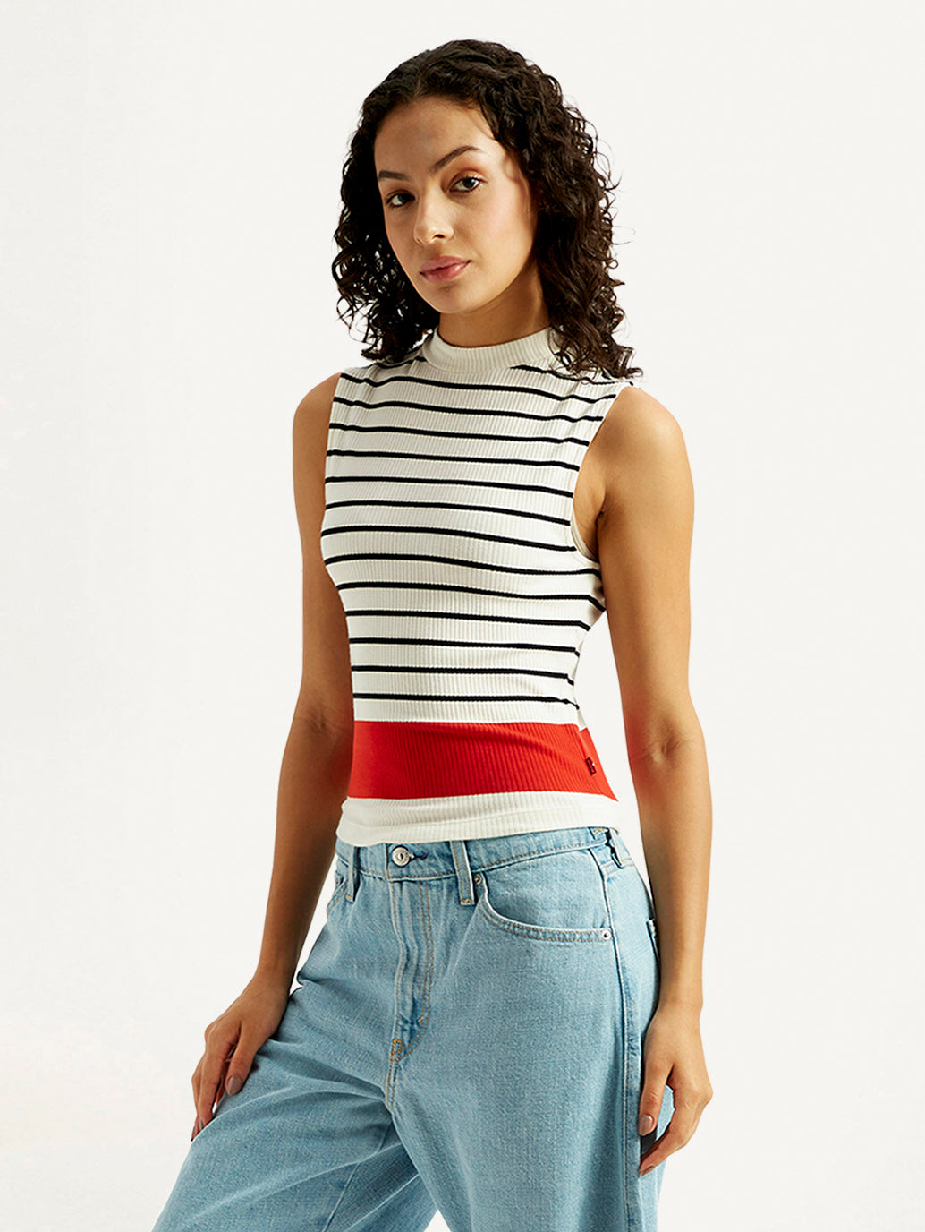 Women's Striped Off White Collar Neck Top
