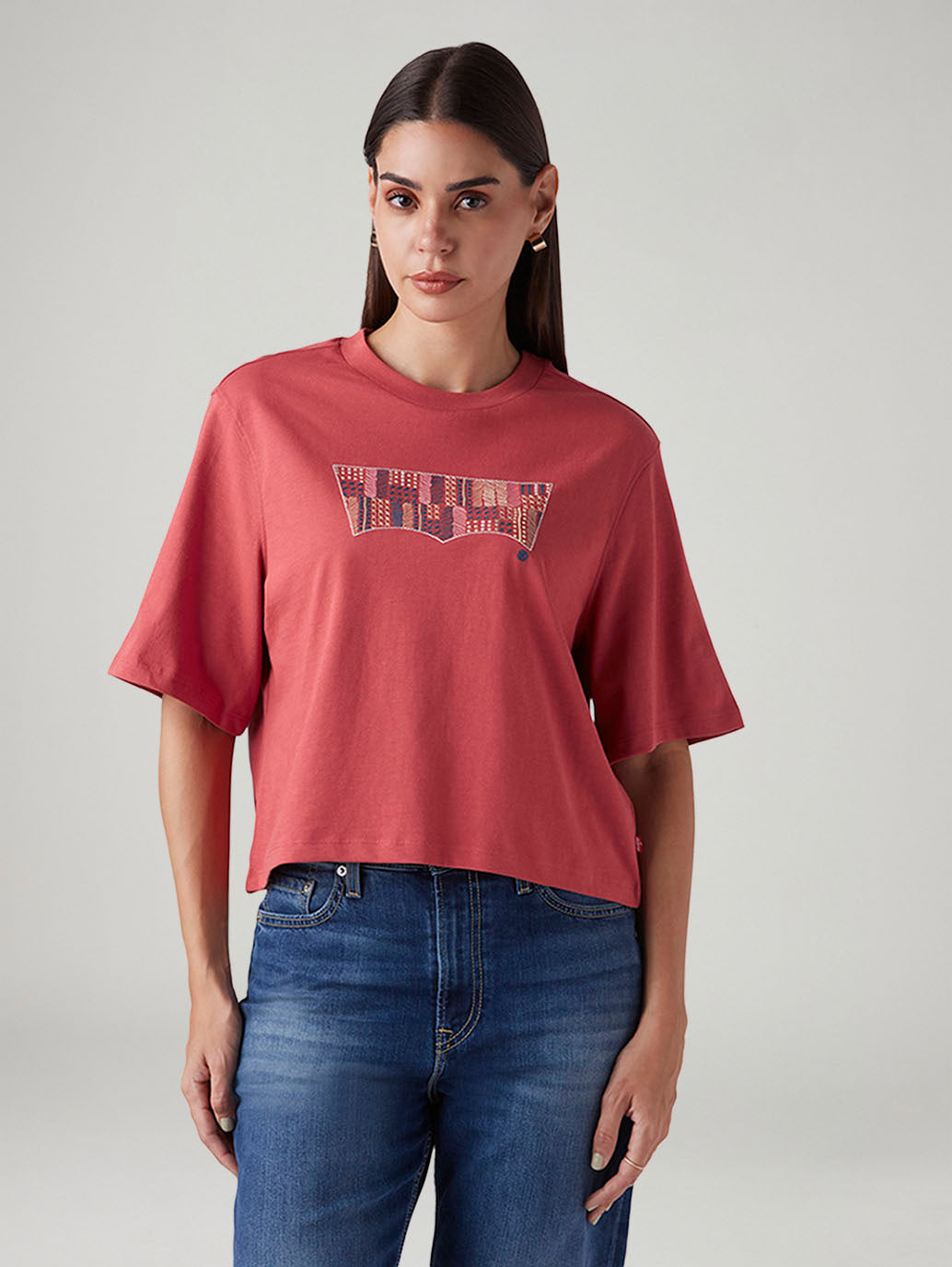 Women's Rust Relaxed Fit Embroidery T-Shirt