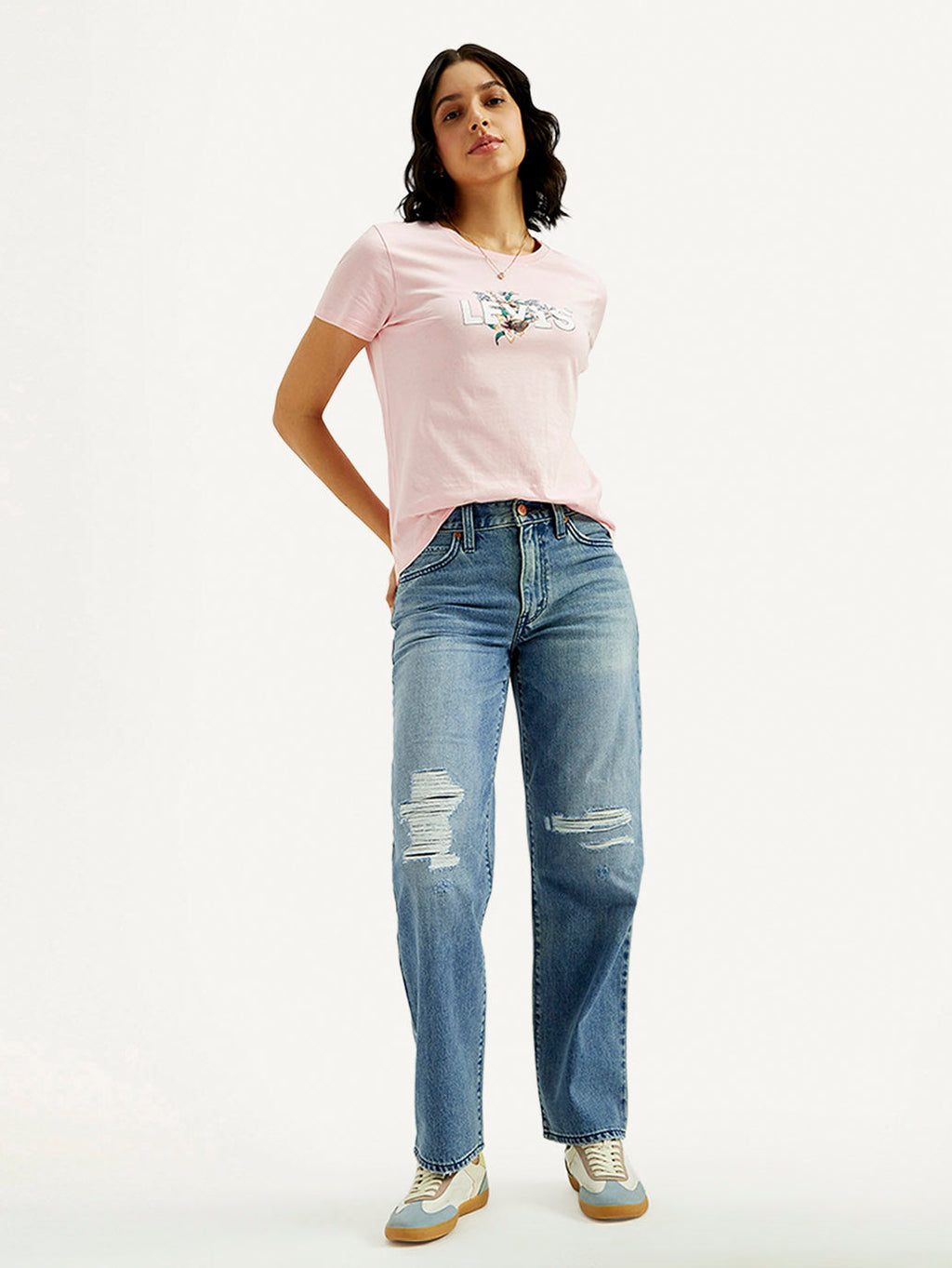 Women's 94 Med Indigo Baggy Fit Mid Rise Jeans