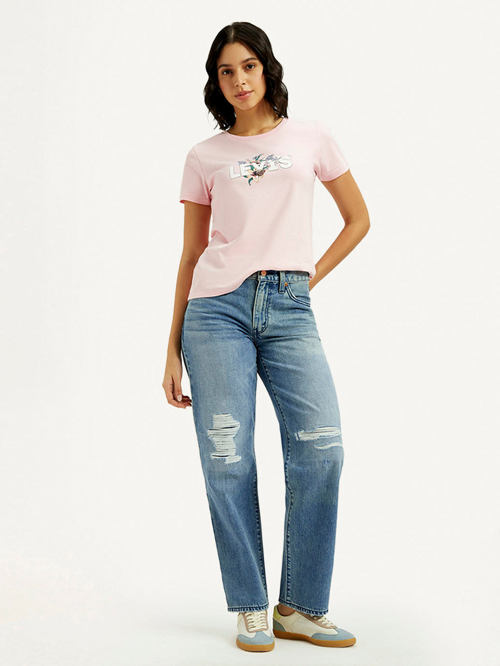 Women's 94 Med Indigo Baggy Fit Mid Rise Jeans