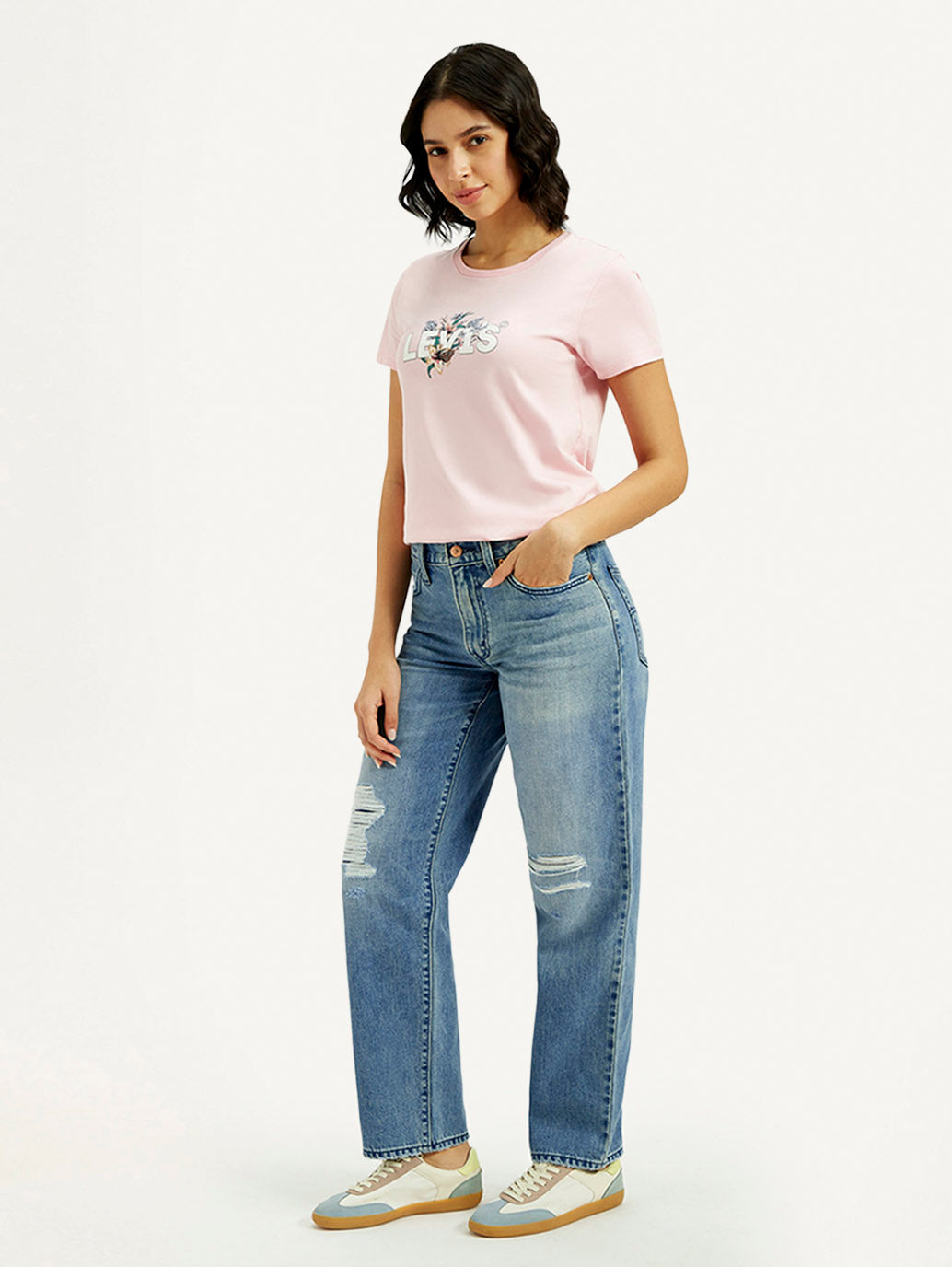 Women's 94 Med Indigo Baggy Fit Mid Rise Jeans
