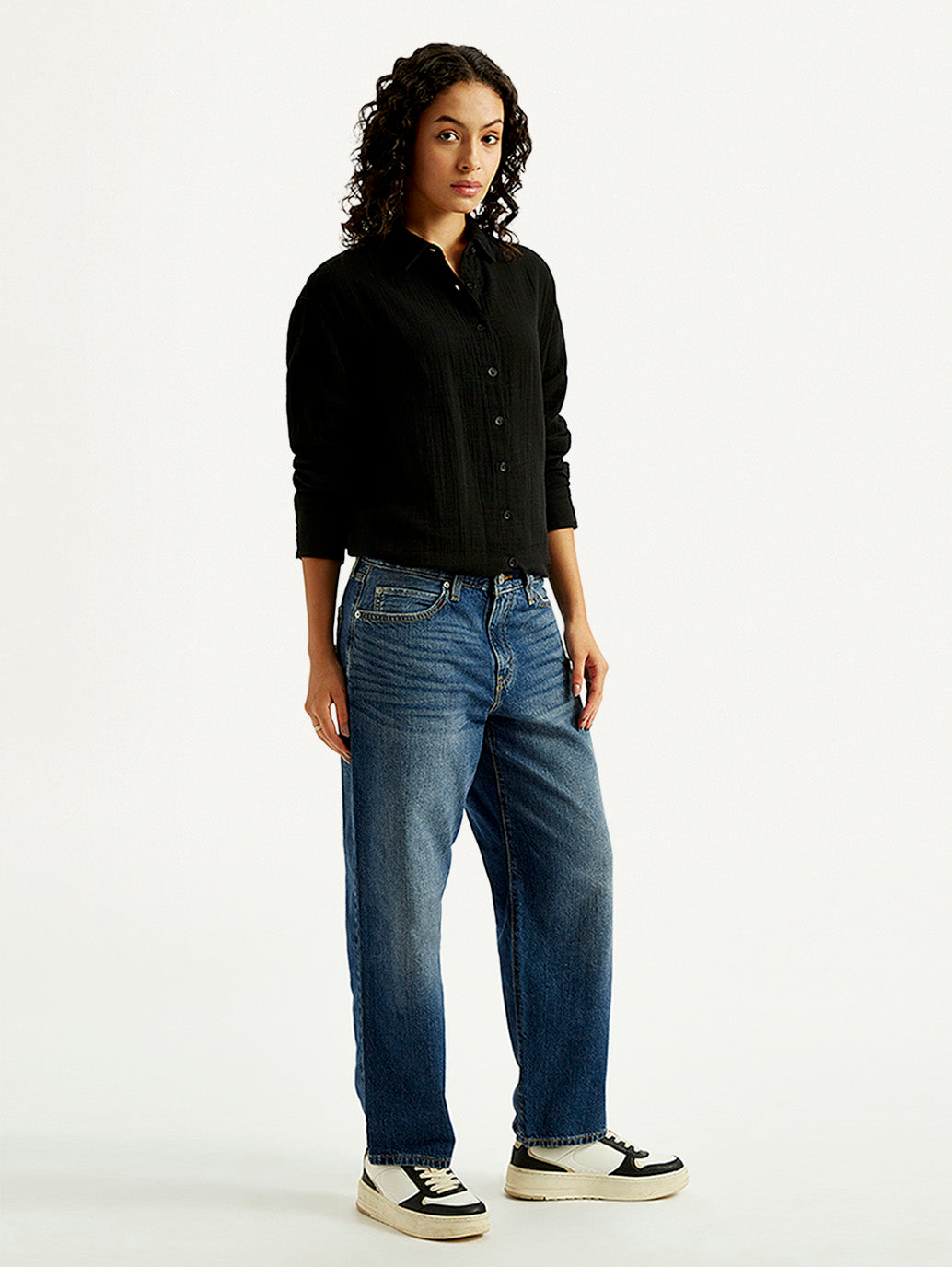 Women's 94 Blue Baggy Fit Mid Rise Jeans