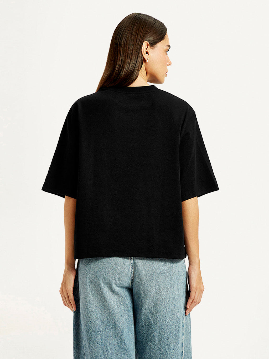 Women's Embroidered Black Relaxed Fit T-shirt