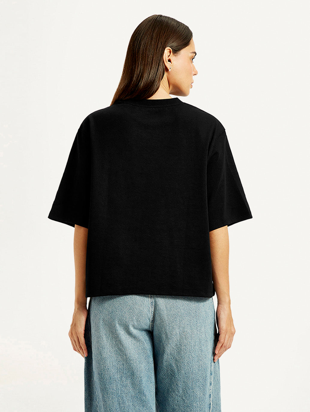 Women's Embroidered Black Relaxed Fit T-shirt