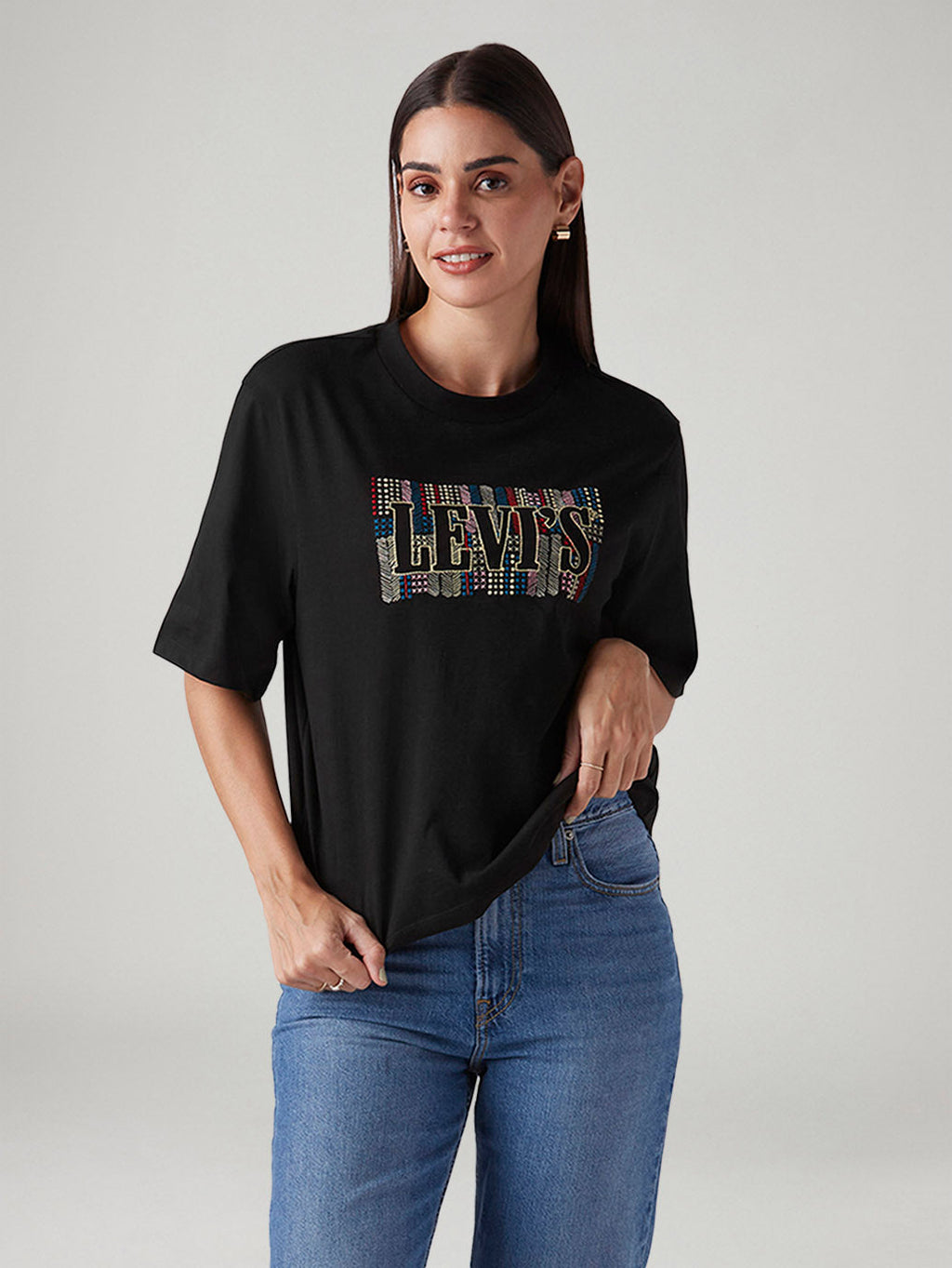 Women's Logo Printed Relaxed Fit Embroidery T-Shirt