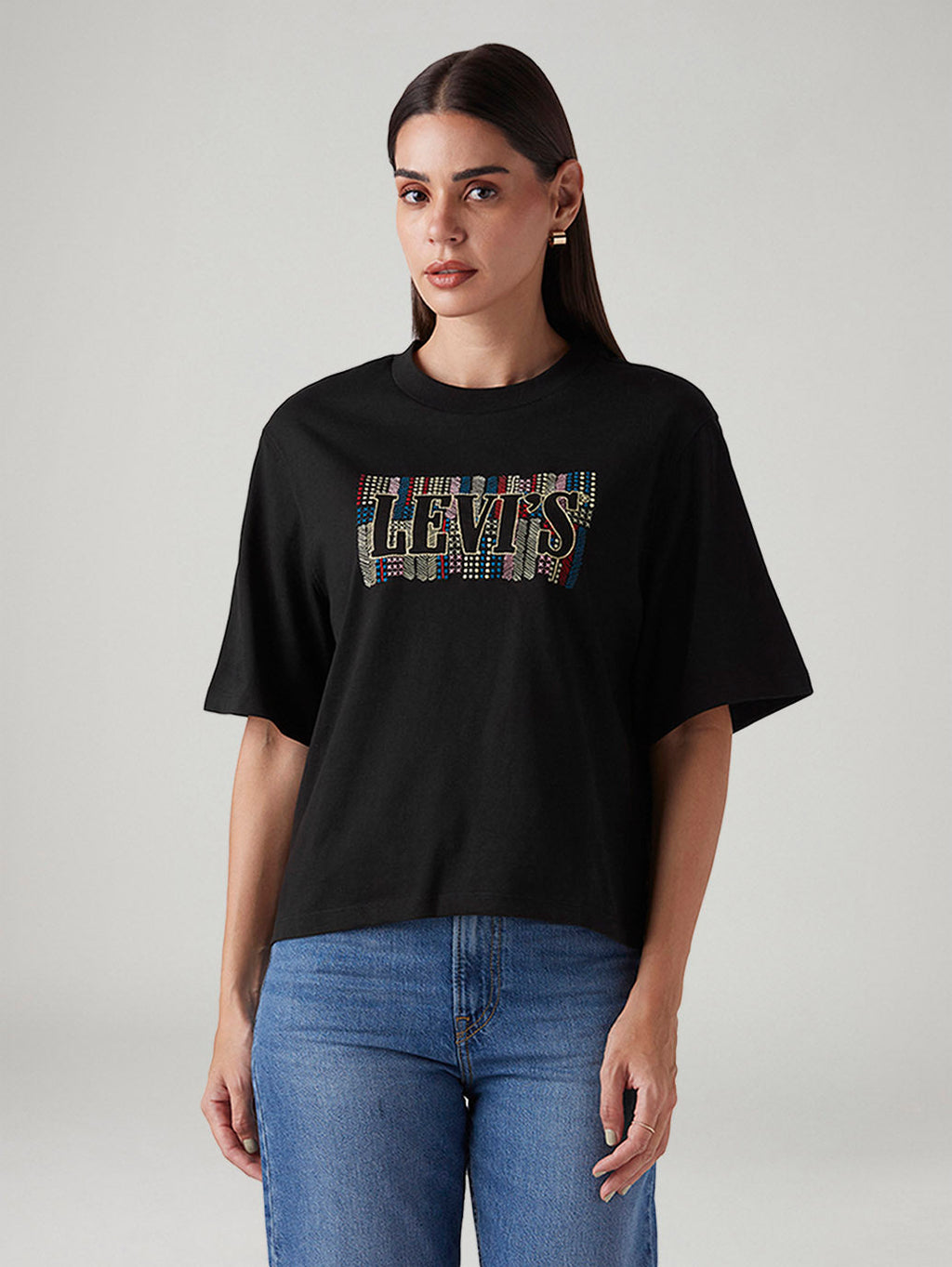 Women's Logo Printed Relaxed Fit Embroidery T-Shirt