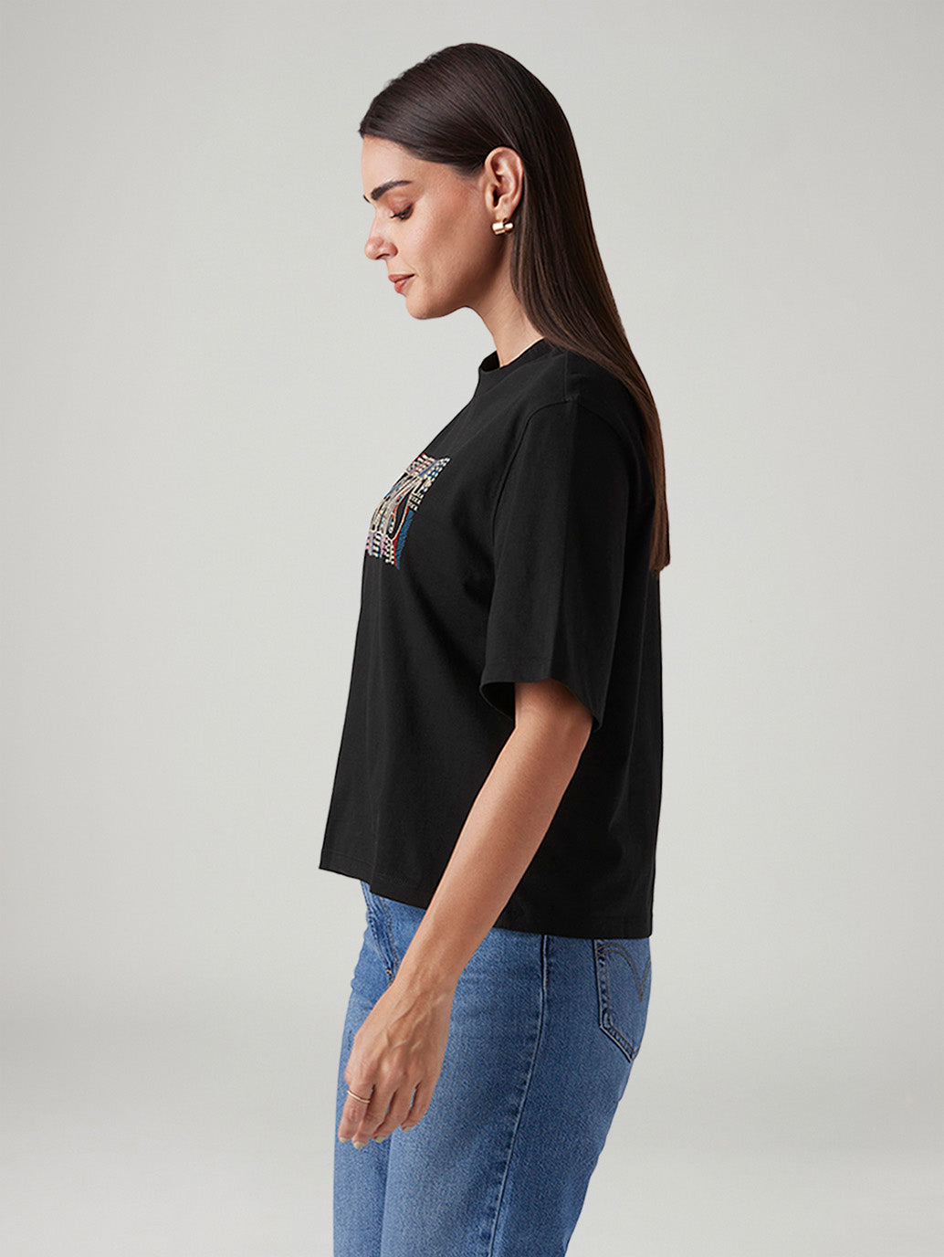 Women's Logo Printed Relaxed Fit Embroidery T-Shirt