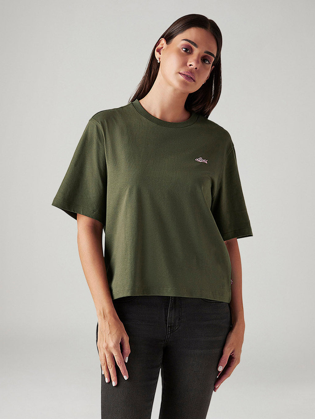 Women's Graphic Print Olive Relaxed Fit T-shirt