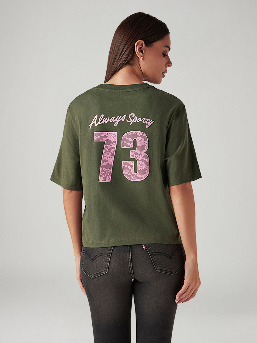 Women's Graphic Print Olive Relaxed Fit T-shirt