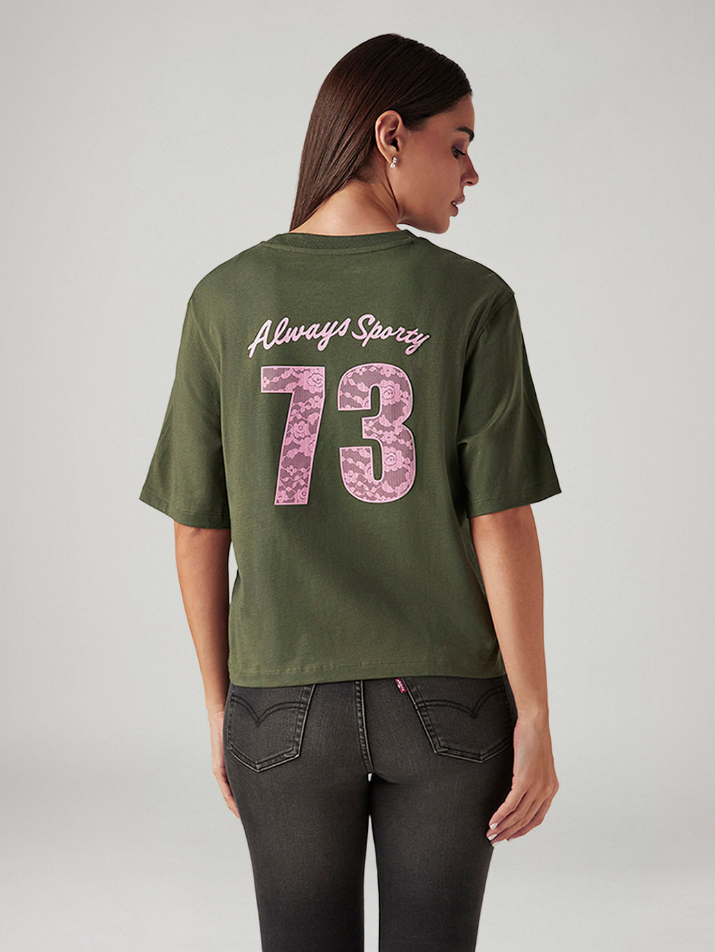 Women's Graphic Print Olive Relaxed Fit T-shirt