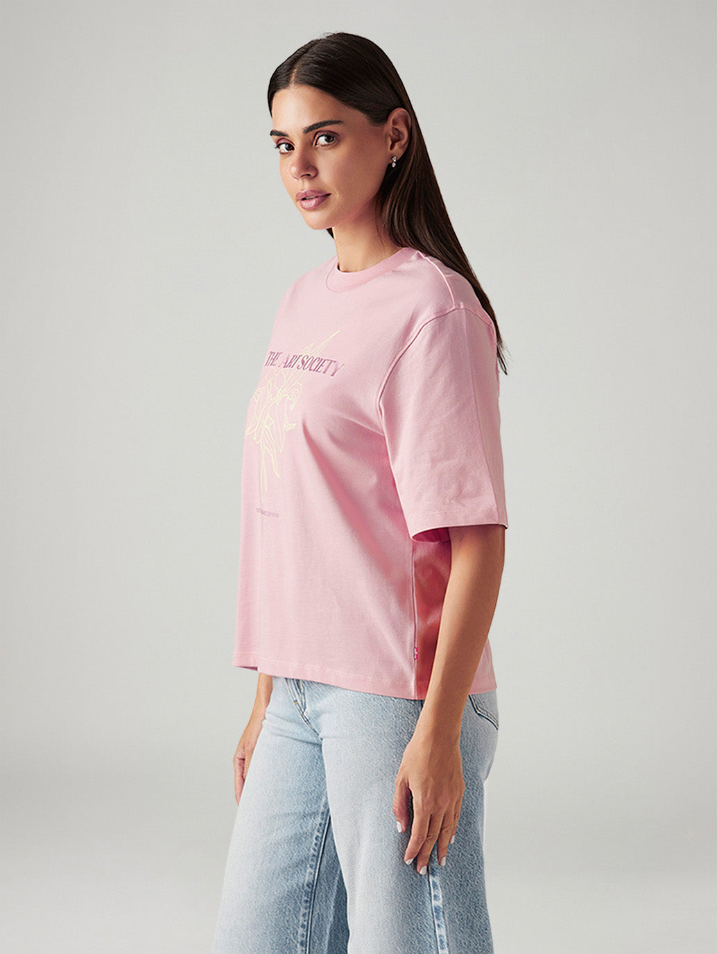 Women's Graphic Print Pink Relaxed Fit T-shirt