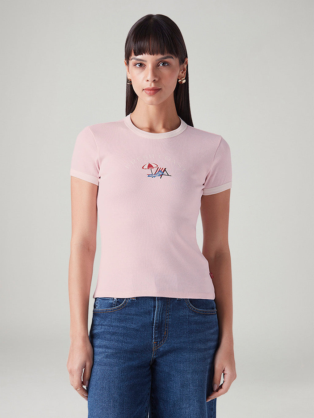 Women's Printed Slim Fit Ribbed T-Shirt