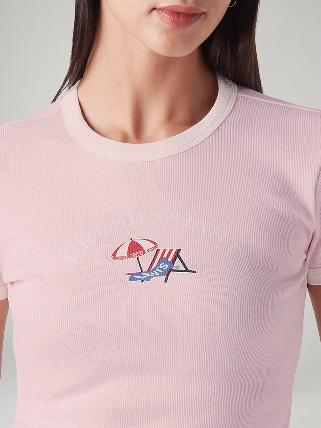 Women's Printed Slim Fit Ribbed T-Shirt