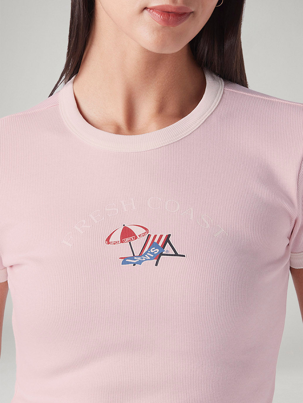 Women's Printed Slim Fit Ribbed T-Shirt