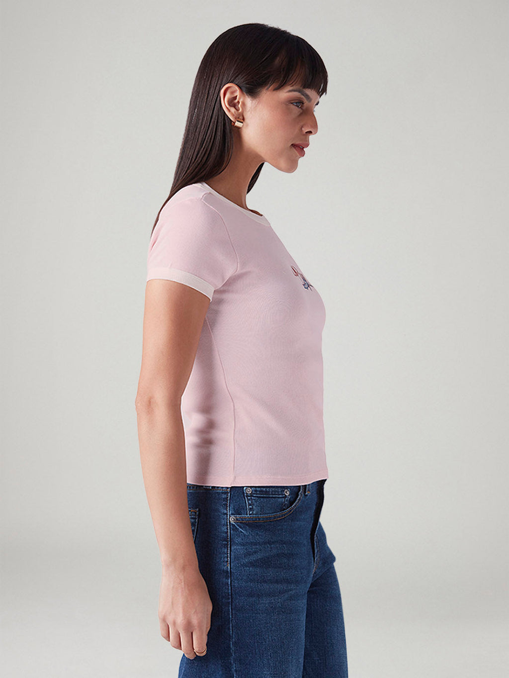 Women's Printed Slim Fit Ribbed T-Shirt