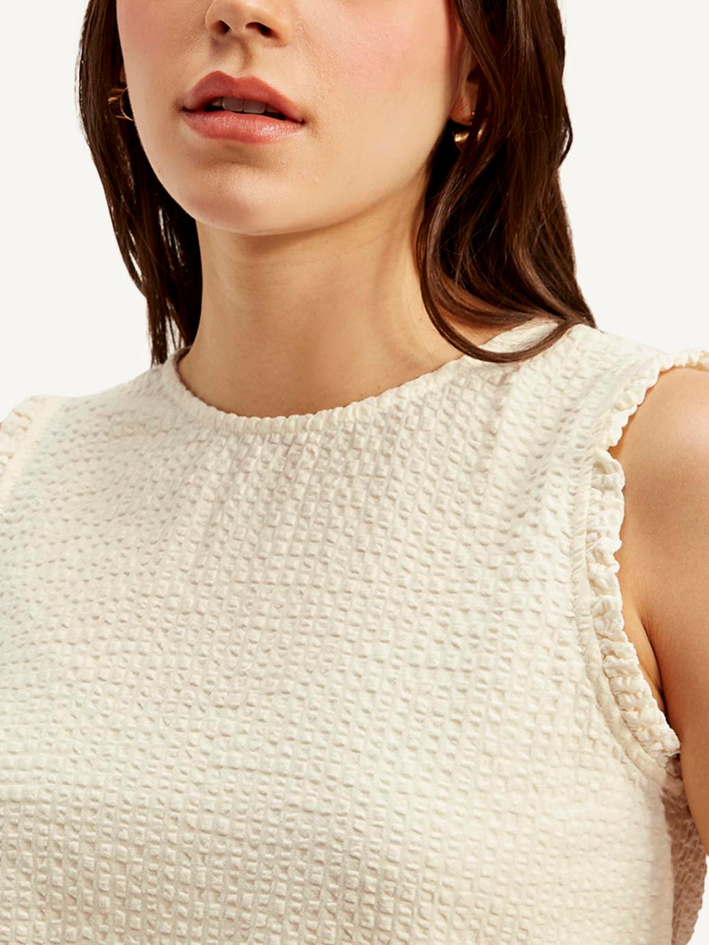 Women's Textured White Round Neck Top
