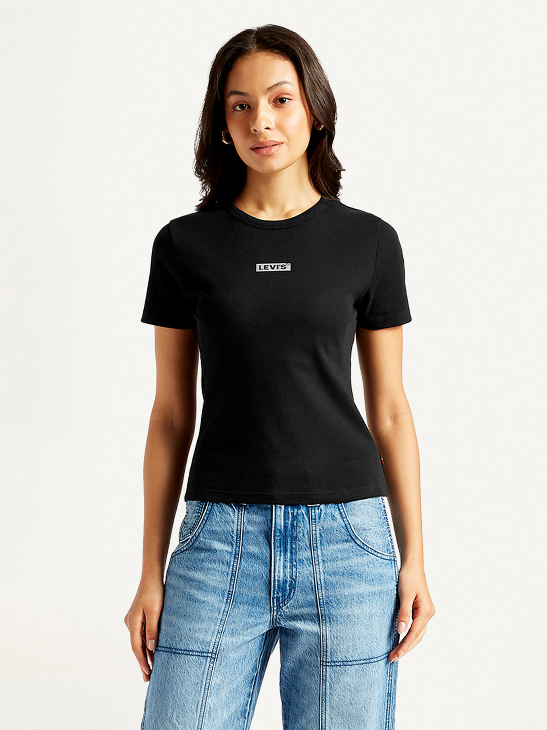 Women's Solid Crew Neck Ribbed T-Shirt