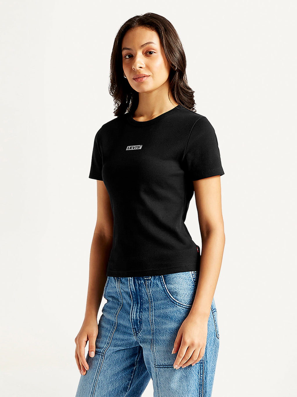 Women's Solid Crew Neck Ribbed T-Shirt