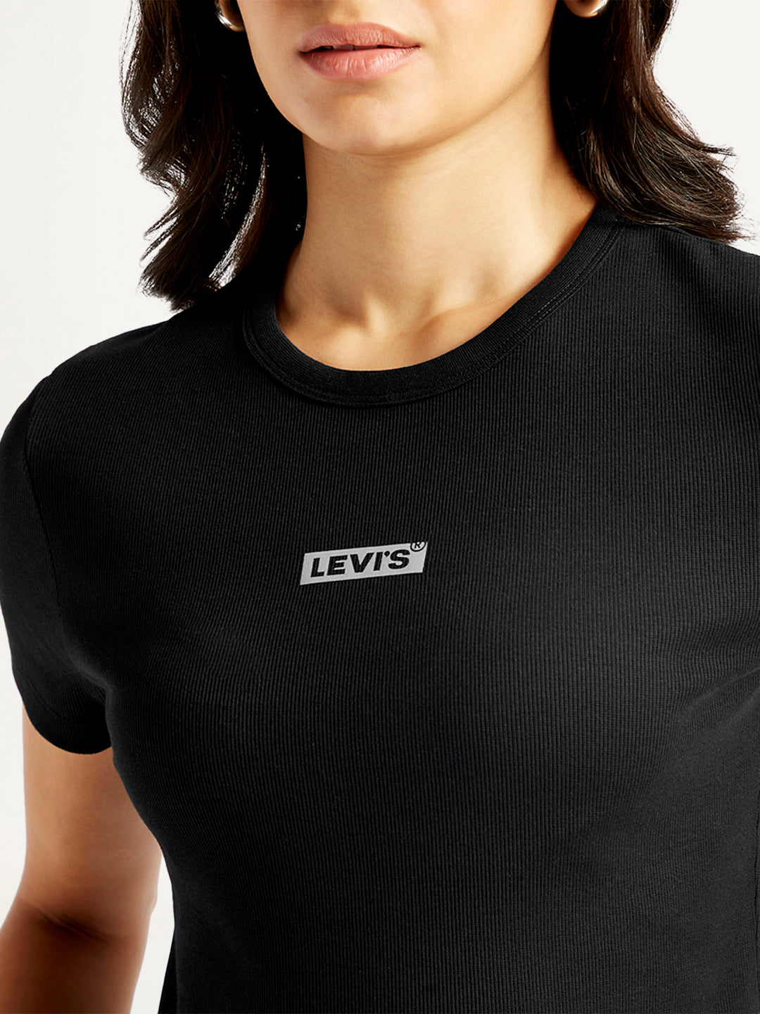 Women's Solid Crew Neck Ribbed T-Shirt