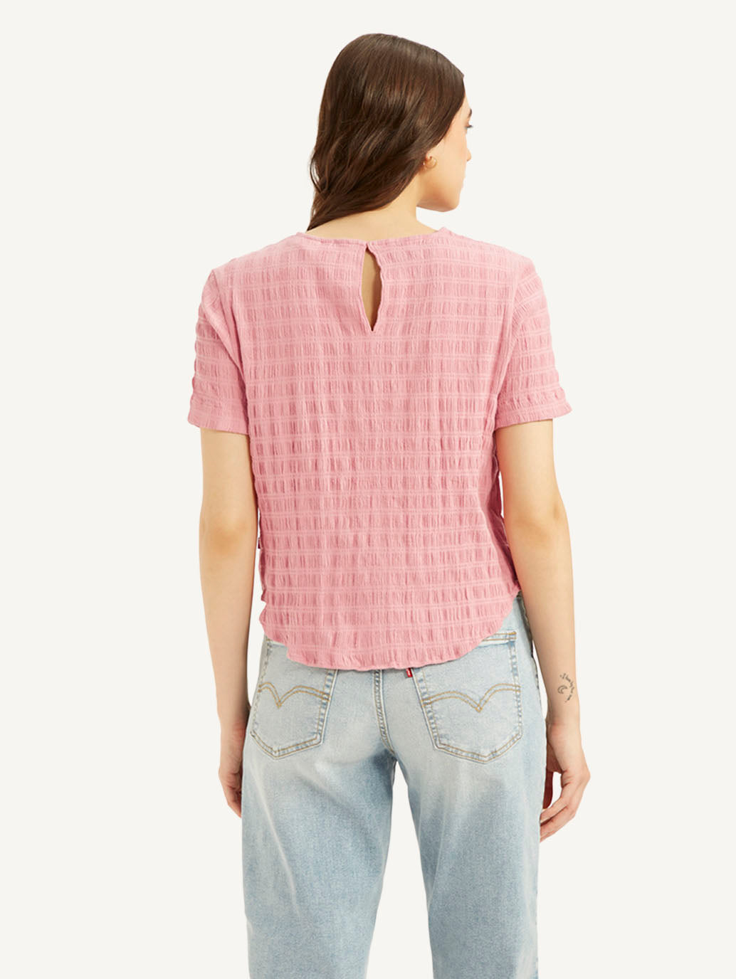 Women's Textured Pink Round Neck Top