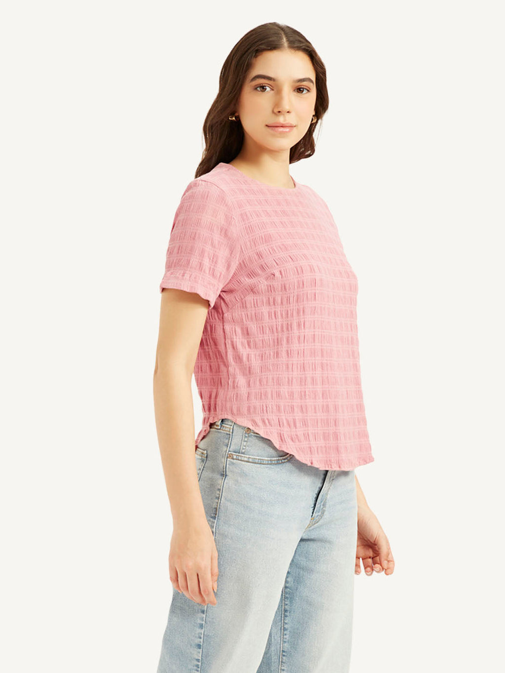 Women's Textured Pink Round Neck Top