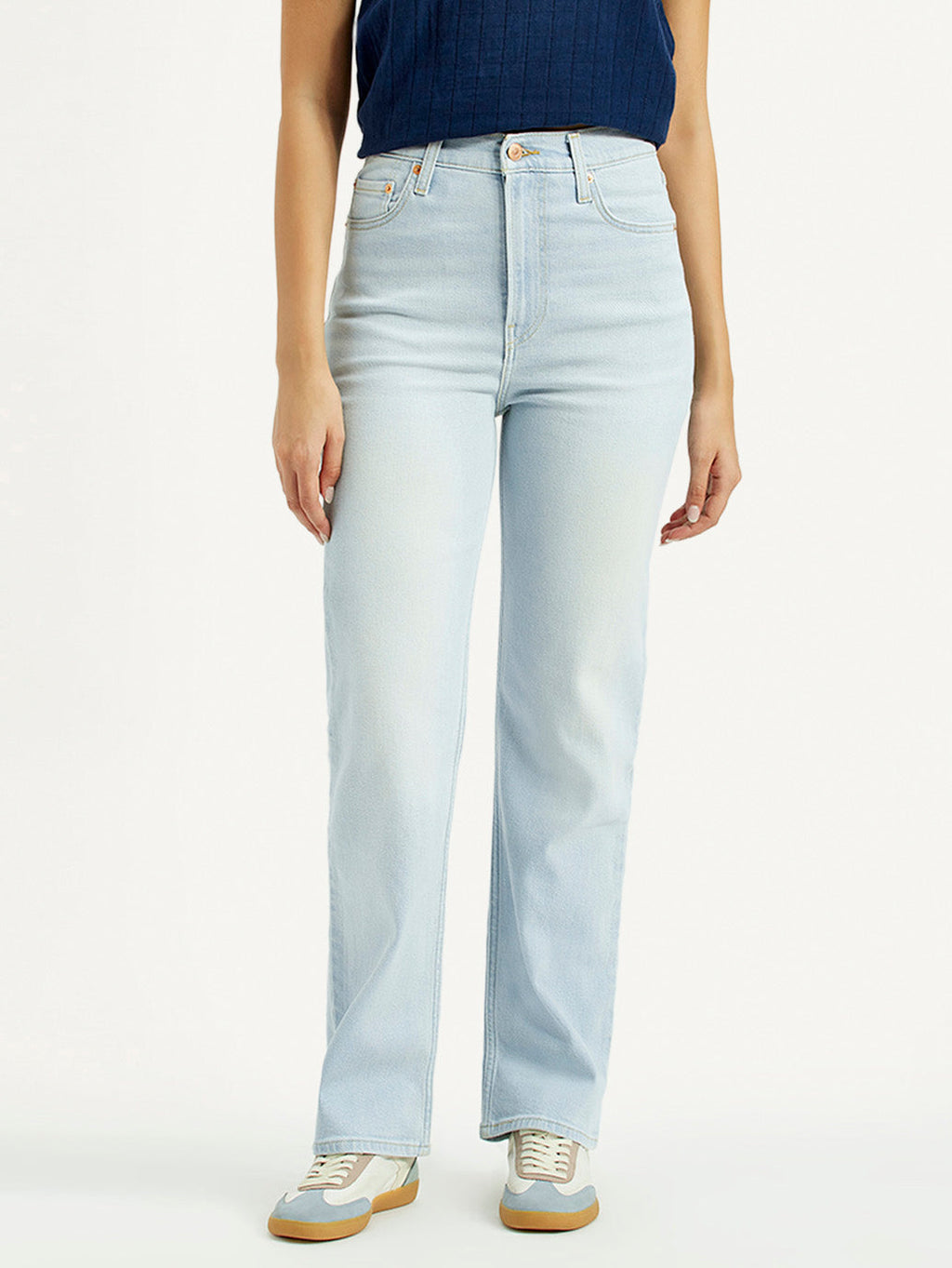 Women's Light Blue Ribcage Straight Fit High Rise Jeans