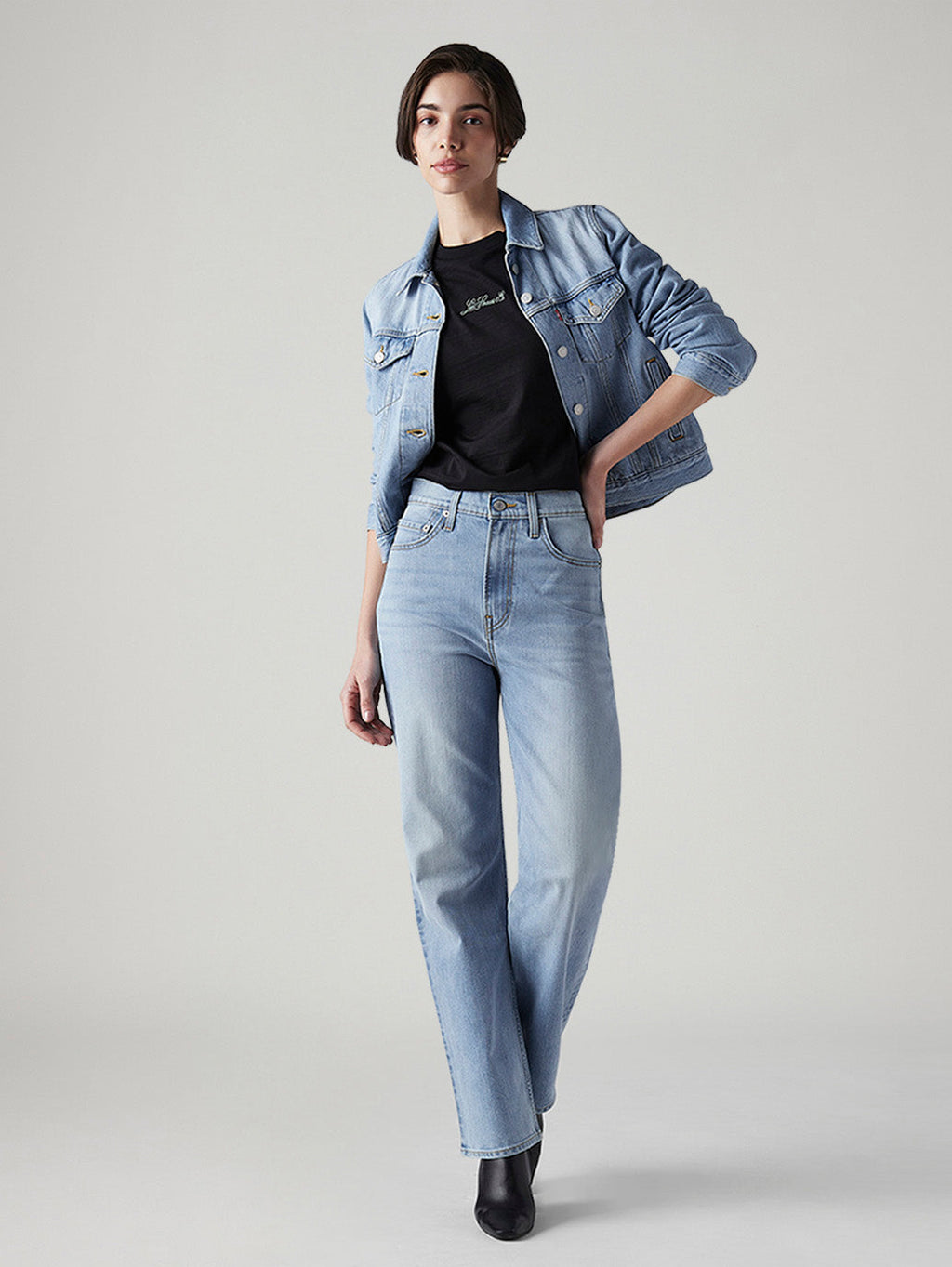 Women's Light Indigo Ribcage Straight Fit High Rise Jeans