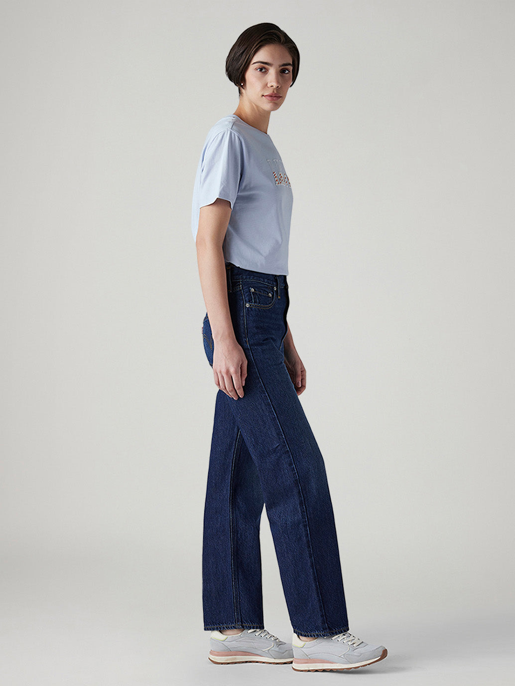 Women's Dark Indigo Ribcage Straight Fit High Rise Jeans