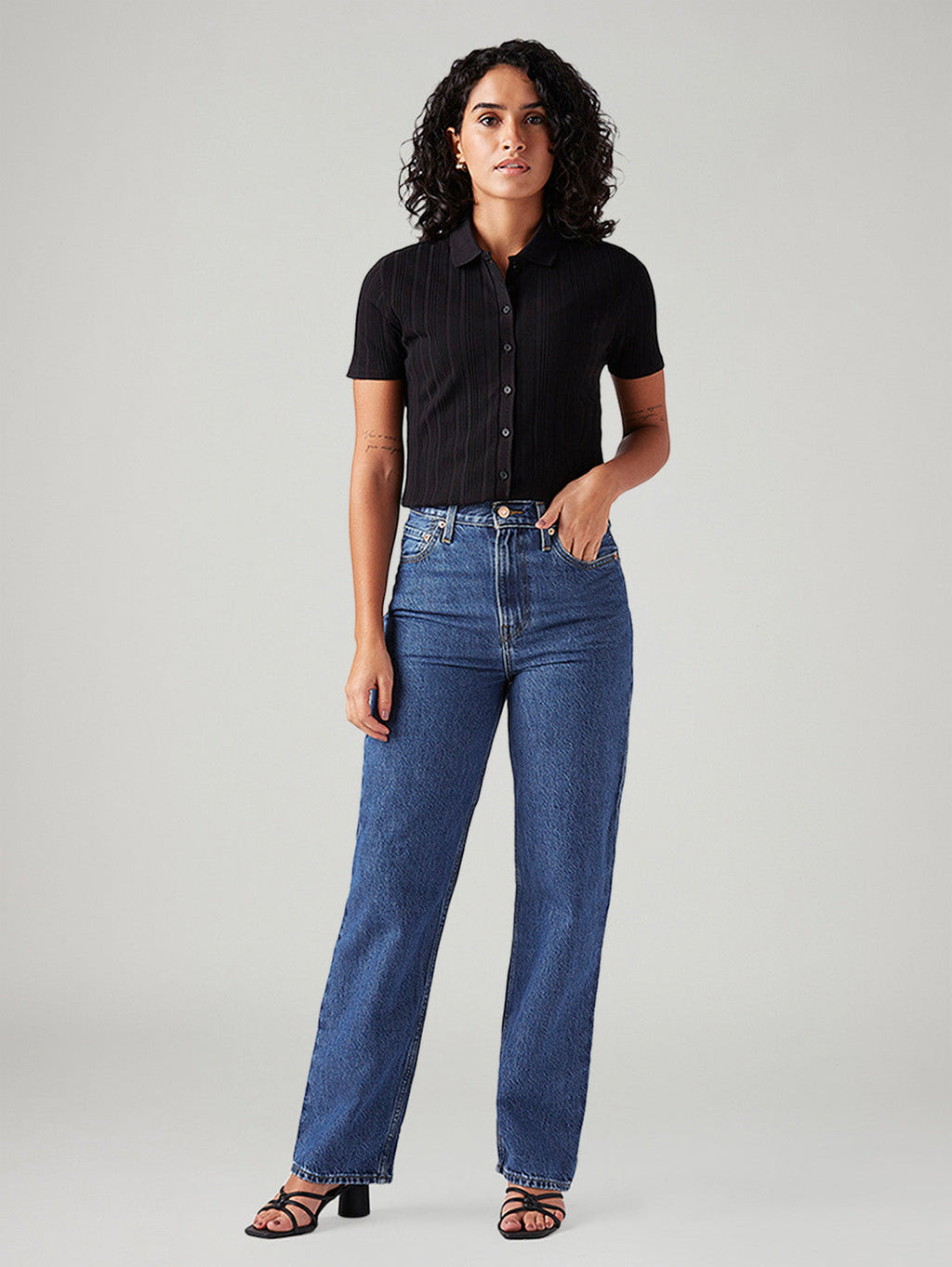 Women's Blue Ribcage Straight Fit High Rise Jeans