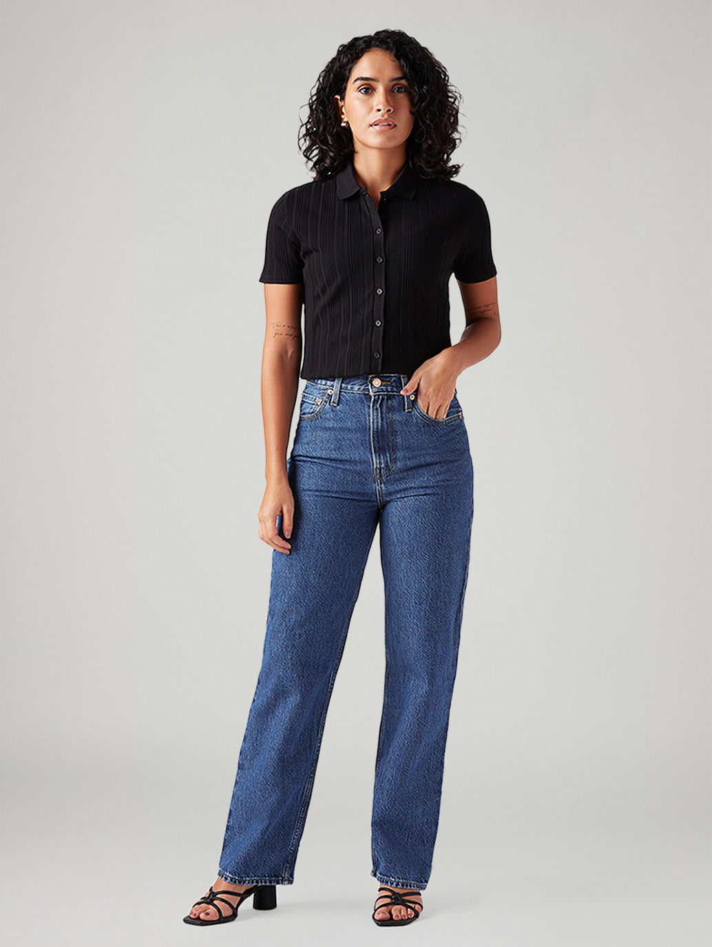 Women's Blue Ribcage Straight Fit High Rise Jeans