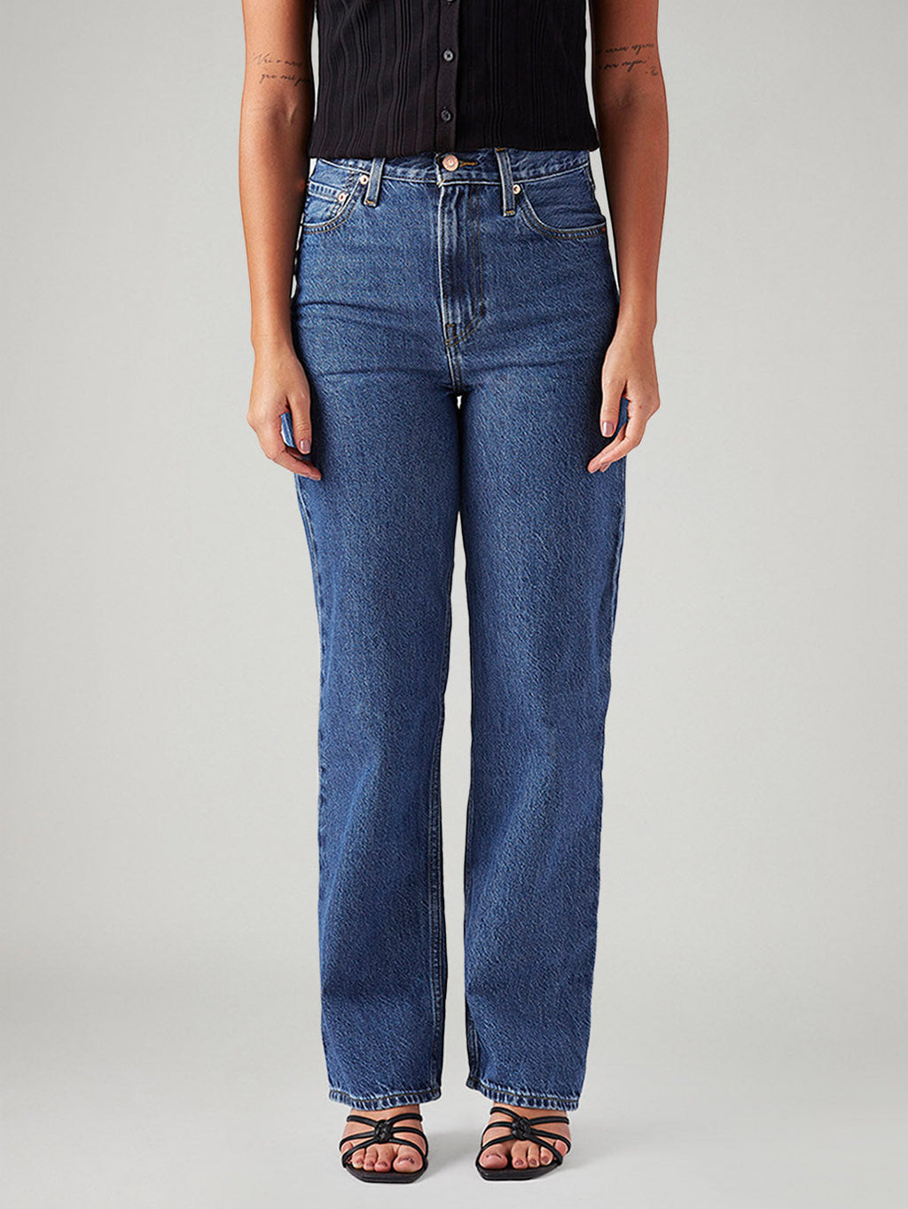 Women's Blue Ribcage Straight Fit High Rise Jeans