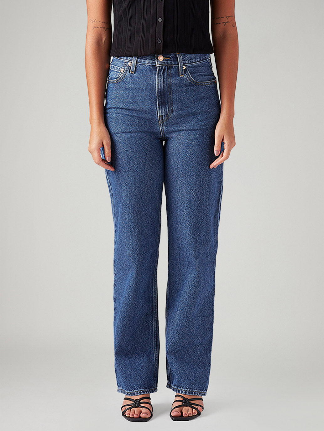 Women's Blue Ribcage Straight Fit High Rise Jeans