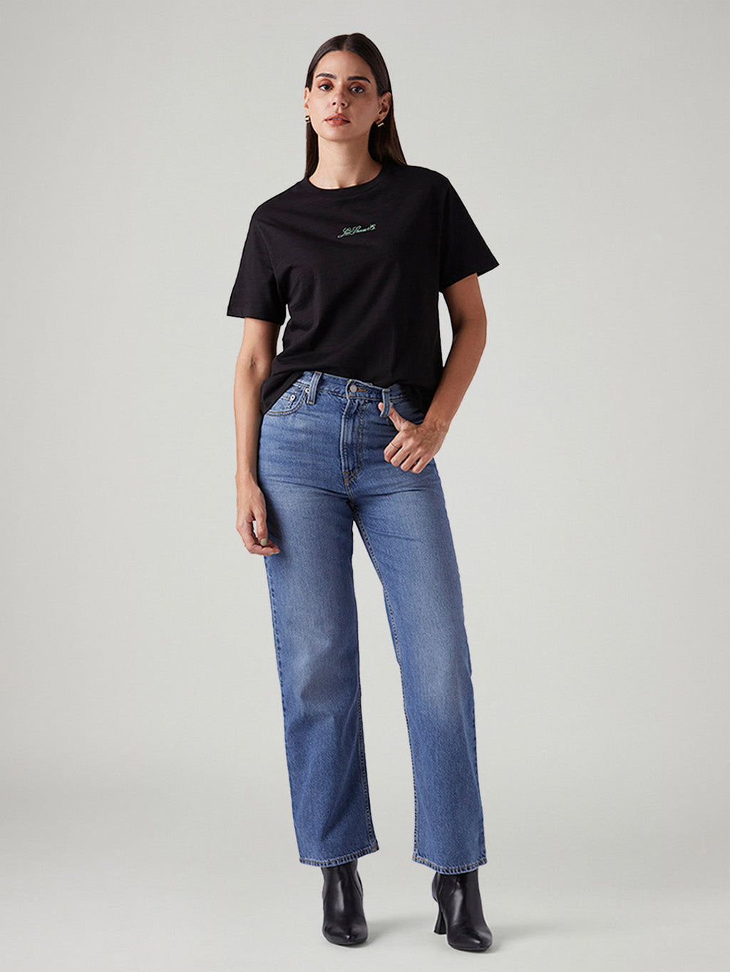 Women's Blue Ribcage Straight Fit High Rise Jeans