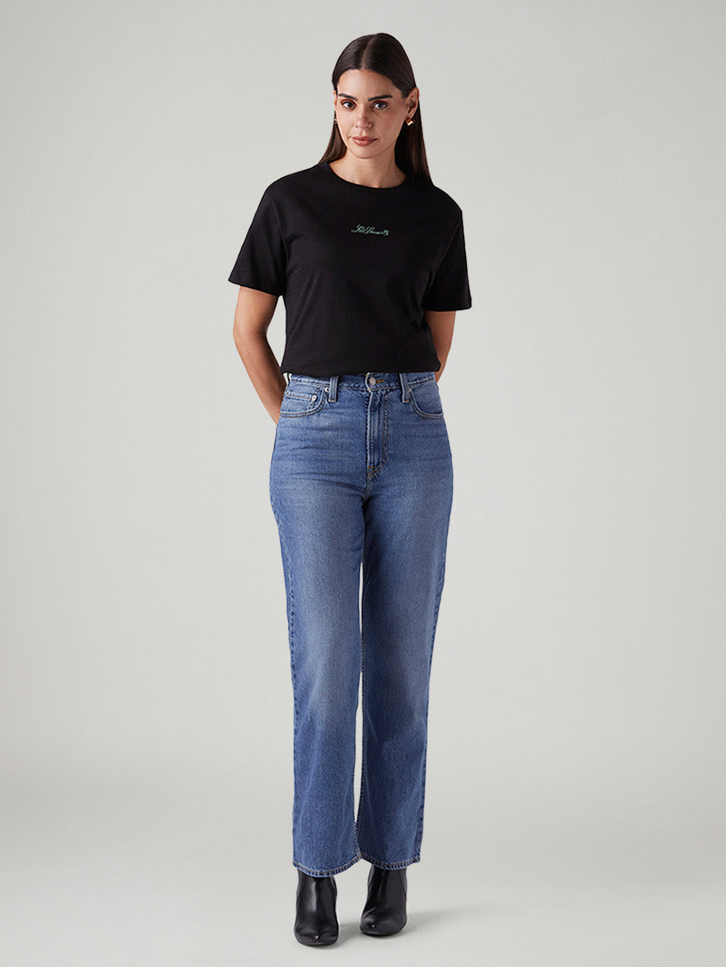 Women's Blue Ribcage Straight Fit High Rise Jeans