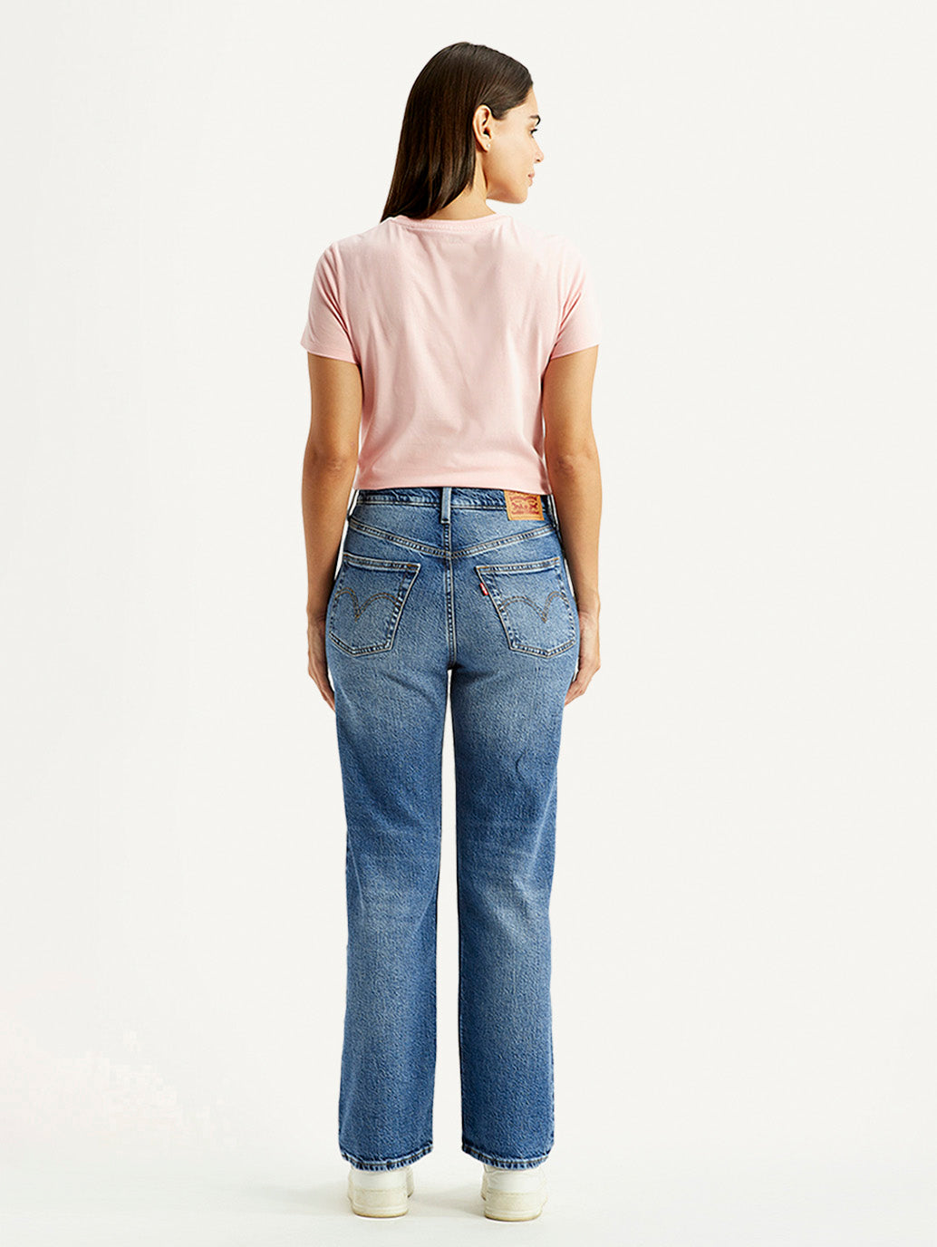 Women's Ribcage Straight Fit Med Indigo High Rise Jeans