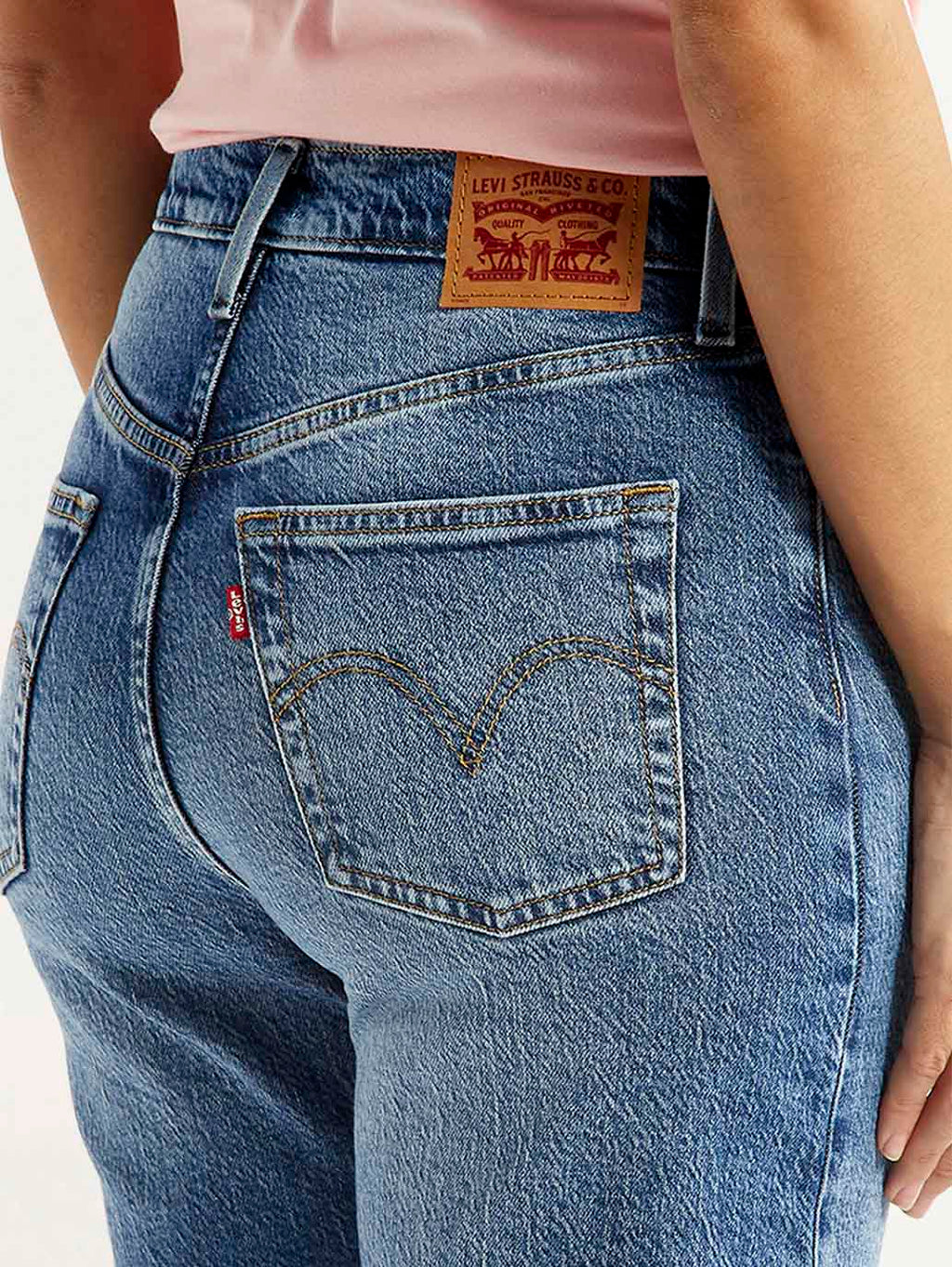 Women's Ribcage Straight Fit Med Indigo High Rise Jeans