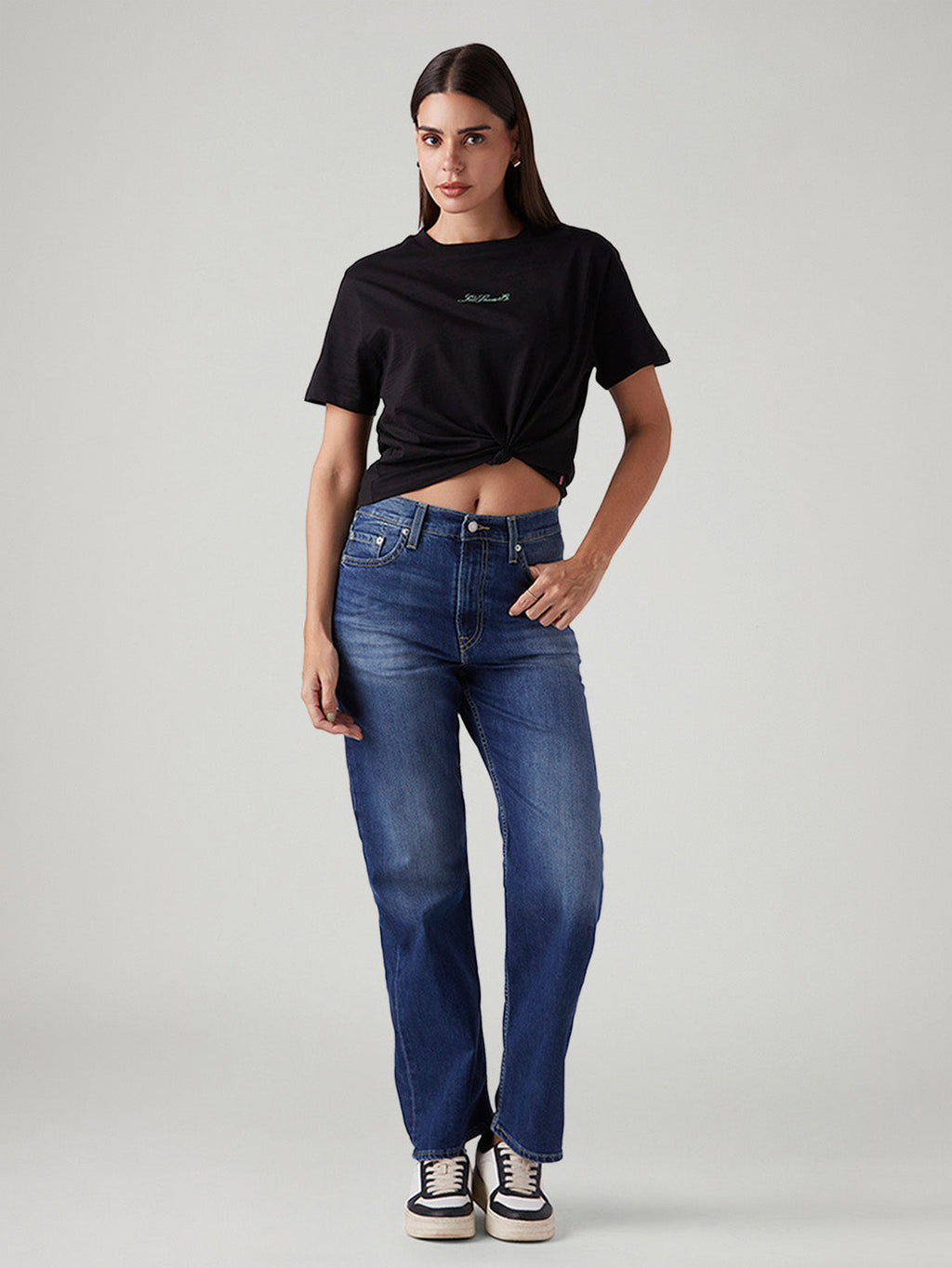 Women's Blue Ribcage Straight Fit High Rise Jeans