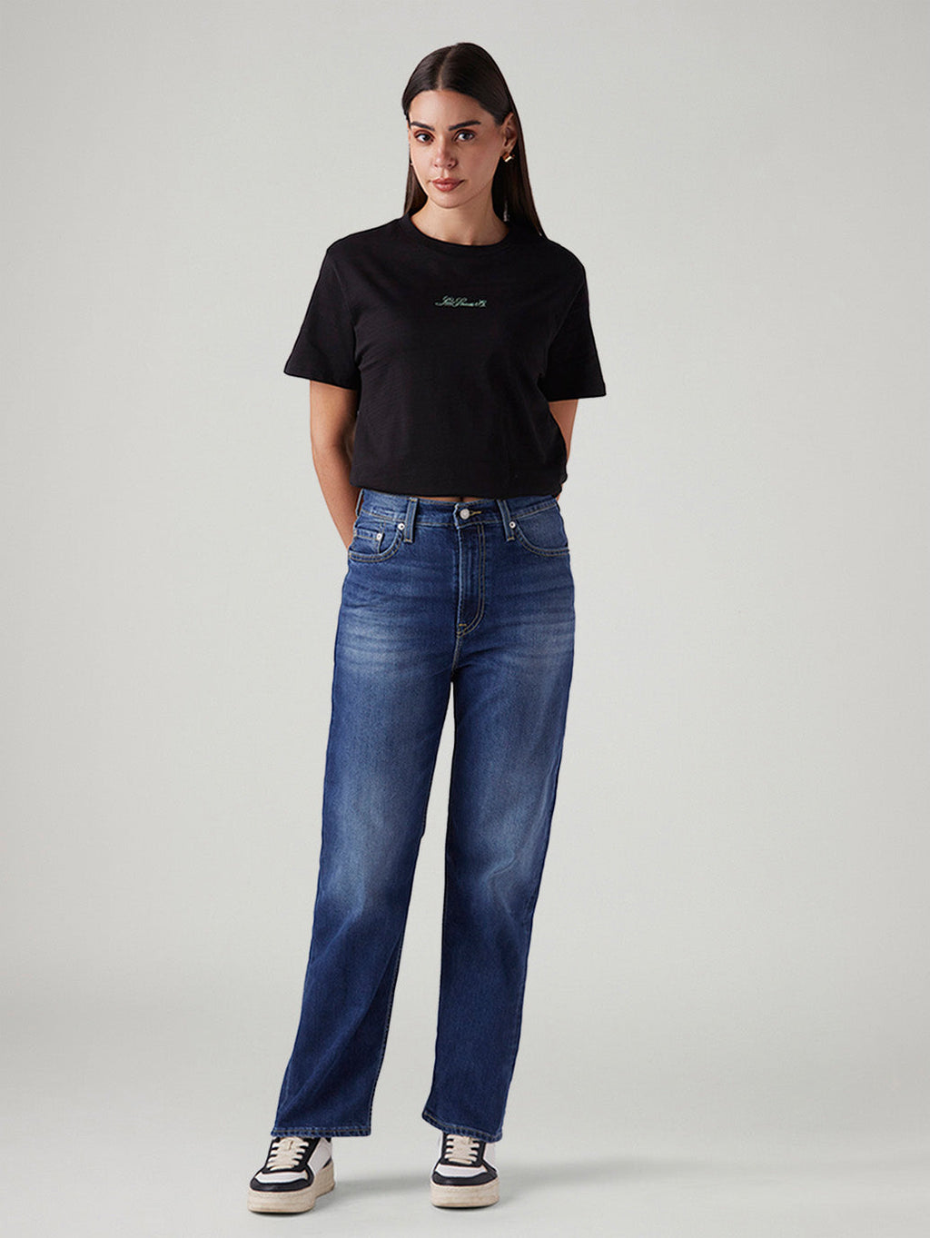 Women's Blue Ribcage Straight Fit High Rise Jeans
