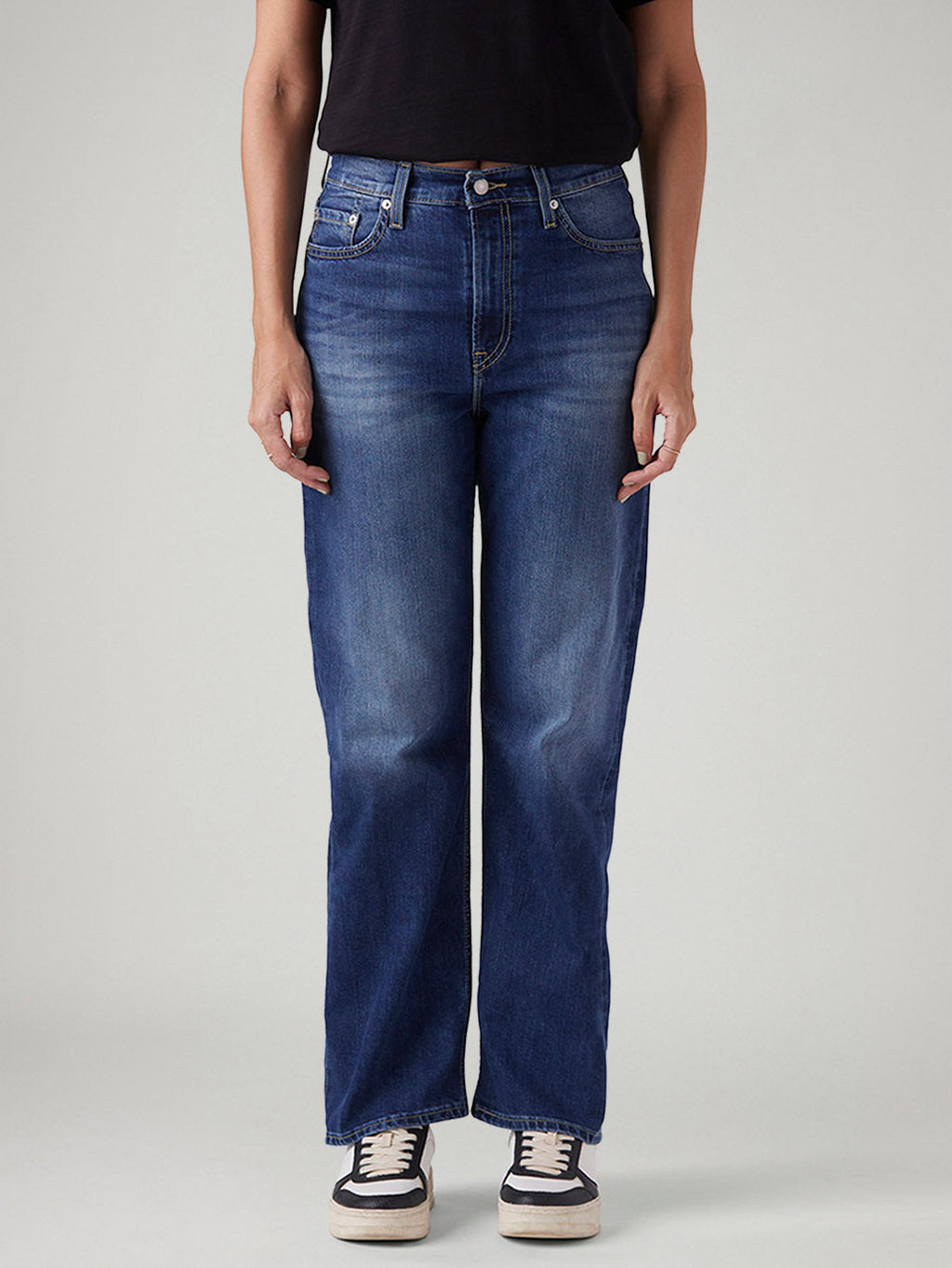 Women's Blue Ribcage Straight Fit High Rise Jeans