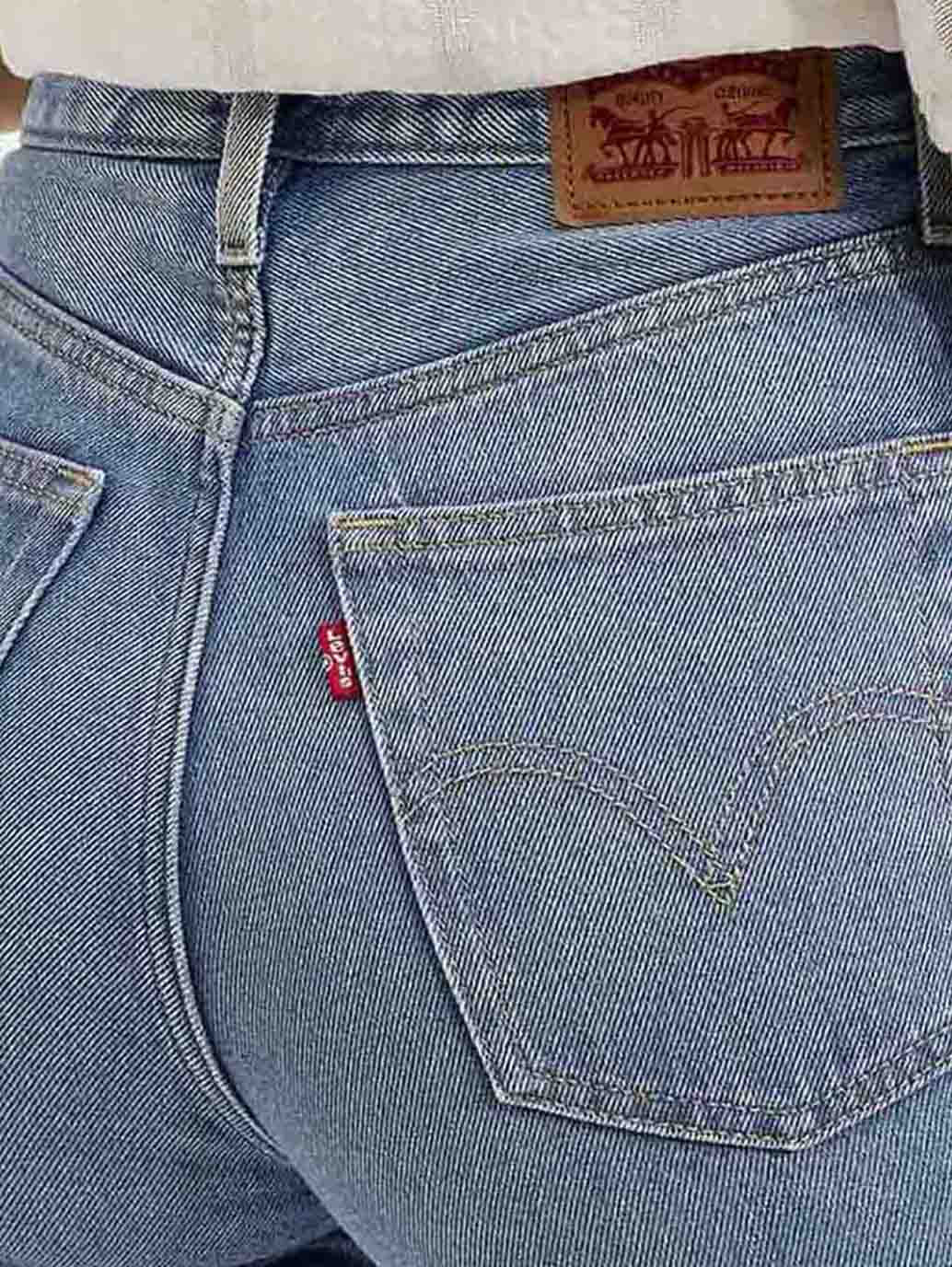 Women's Med Indigo Ribcage Bell Bottom Wide Leg Fit High Rise Jeans