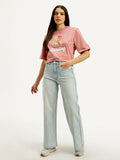 Women's Light Blue Ribcage Bell Bottom Wide Leg Fit High Rise Jeans