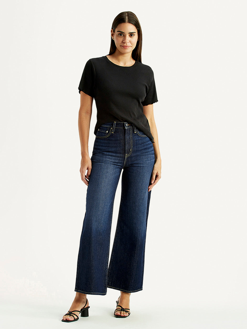 Women's Tinted Dark Indigo Ribcage Wide Leg Fit High Rise Jeans
